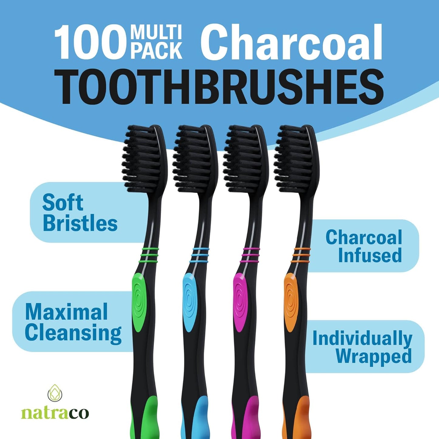 100 Pack Charcoal Toothbrushes