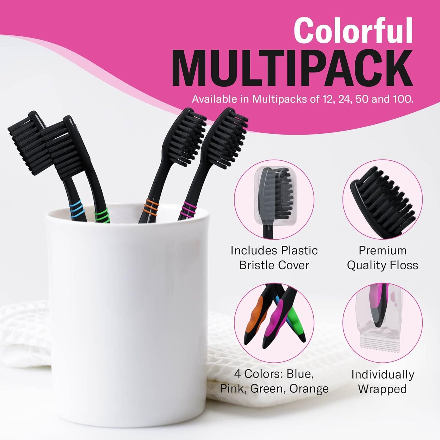 100 Pack Charcoal Toothbrushes